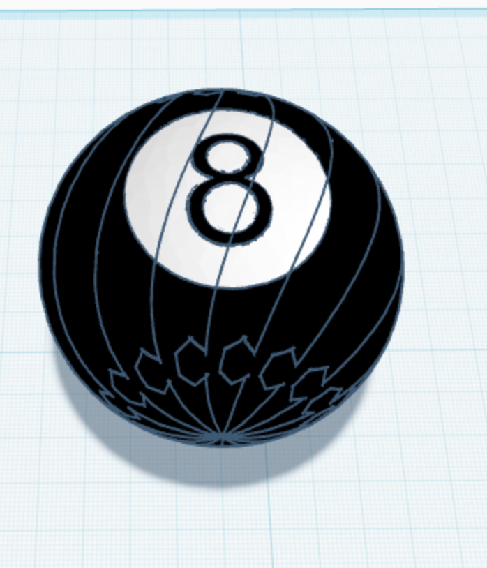 8-Ball Twisty Slime Fidget toy, black ball with white 8 circle and crack pattern