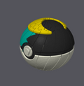 Moon Ball Poké Ball twisty slime fidget by Bryans3dPrints, teal panel, yellow top ring, black/gray body.