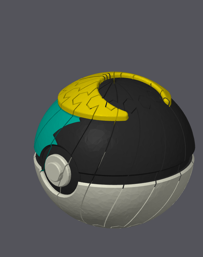 Moon Ball Pokemon Pokeball twisty slime fidget toy, yellow top, teal side, black bottom