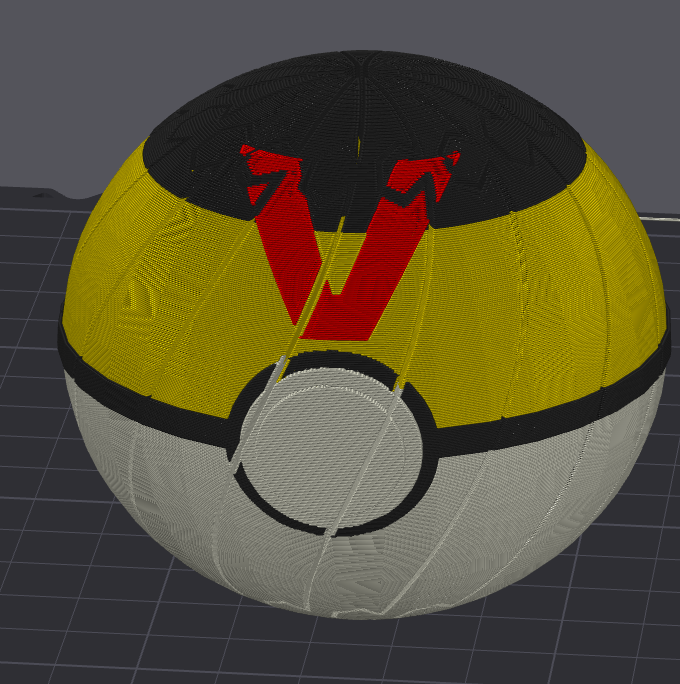 Level Ball Pokéball Twisty Slime Fidget ball, yellow top half with black band and white bottom