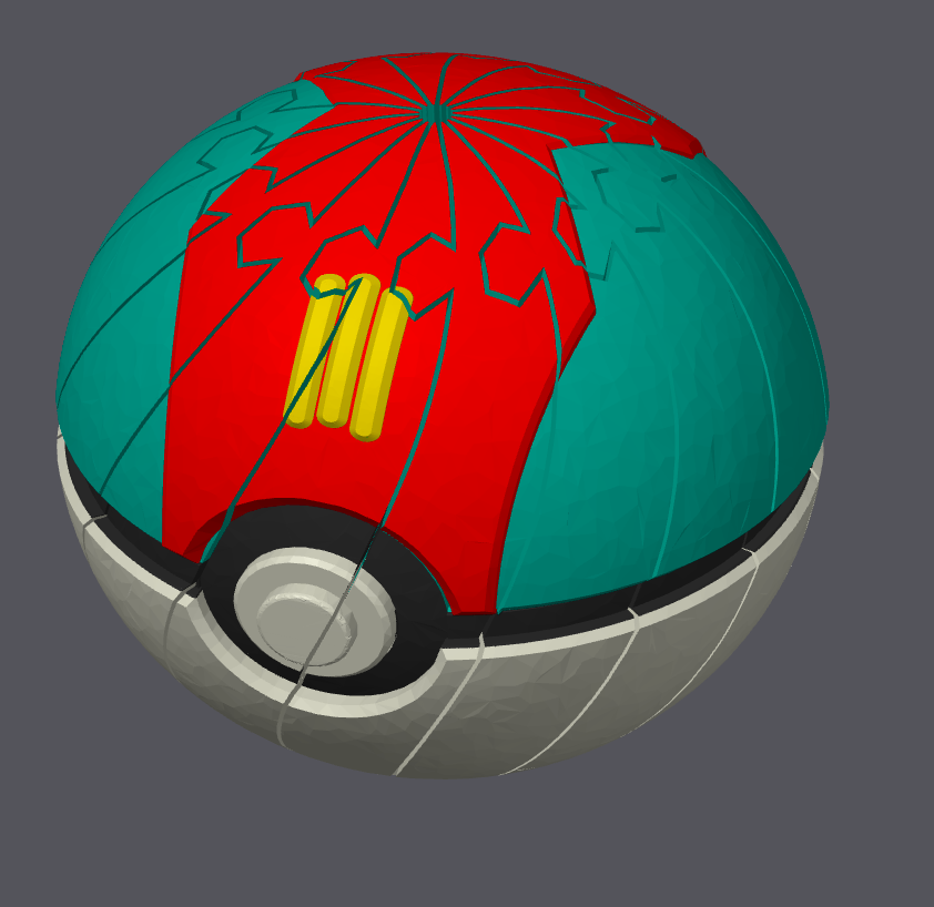 Lure Ball Pokeball twisty slime fidget toy in teal and red with yellow accents