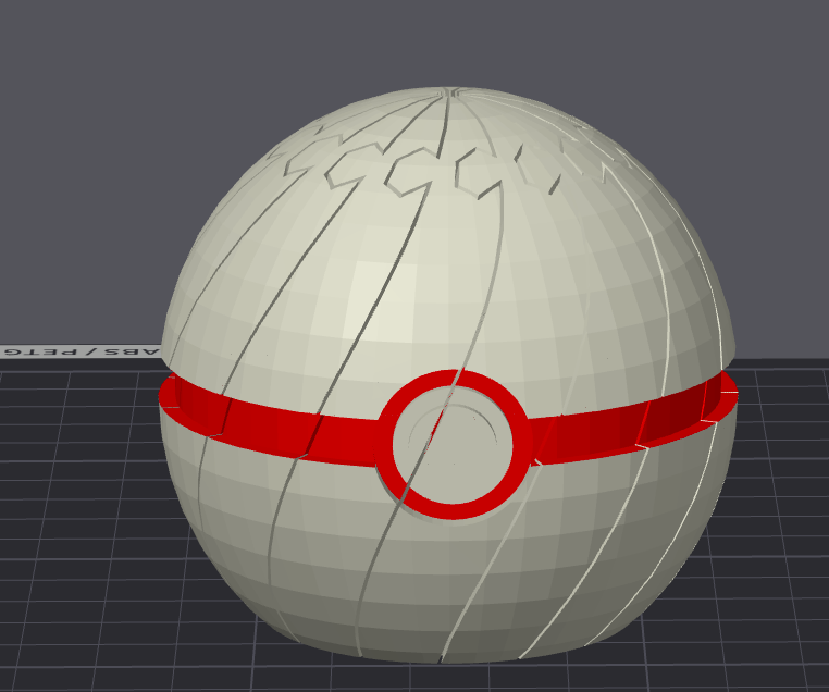 Premier Ball Pokeball twisty slime fidget toy, white sphere with red band, 3D printed by Bryans3dPrints