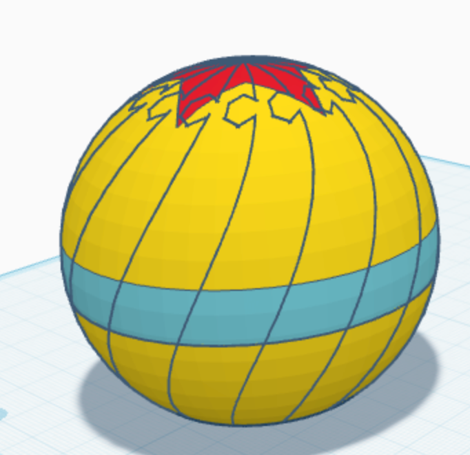 Pixar Ball Twisty Slime Fidget ball, yellow sphere with blue stripe and red top, Bryans3dPrints