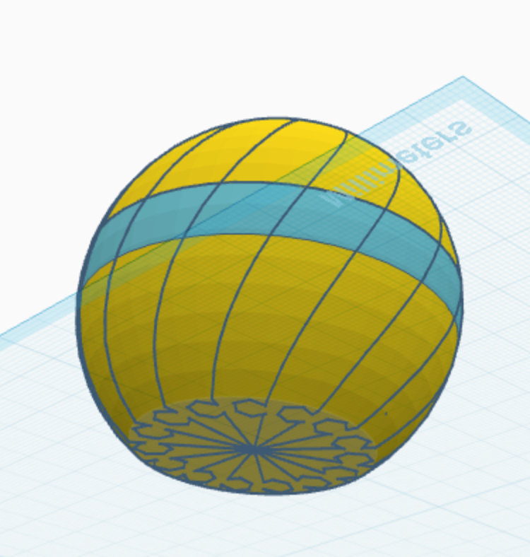Pixar Ball Twisty Slime Fidget toy, yellow sphere with blue stripe, 3D-printed style