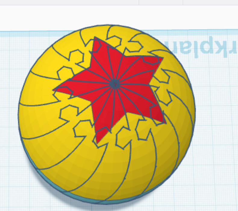 Pixar Ball Twisty Slime Fidget toy, yellow ball with red star and blue seams, Bryans3dPrints