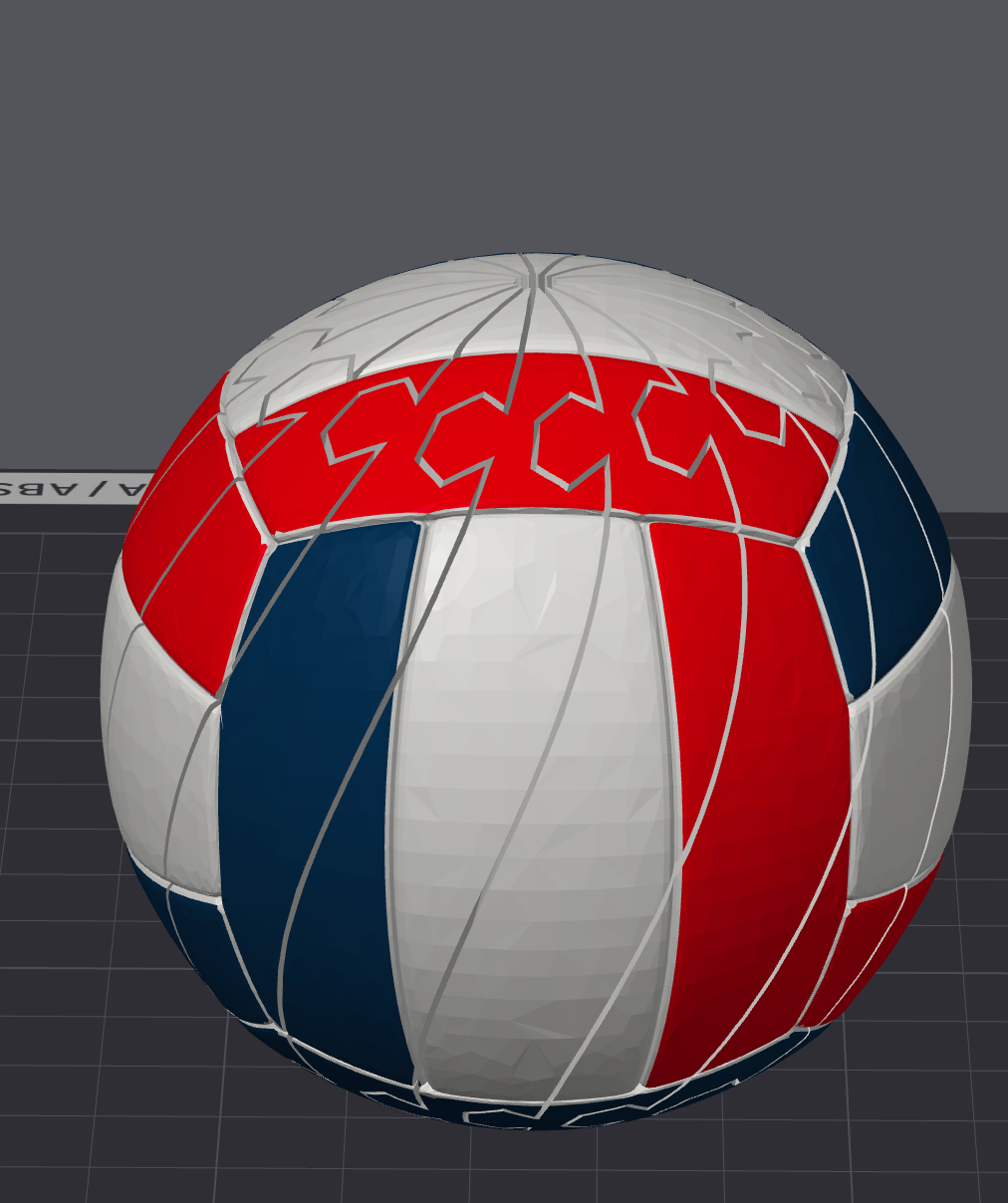 Volleyball Twisty Slime Fidget toy by Bryans3dPrints in red, white and blue patchwork pattern