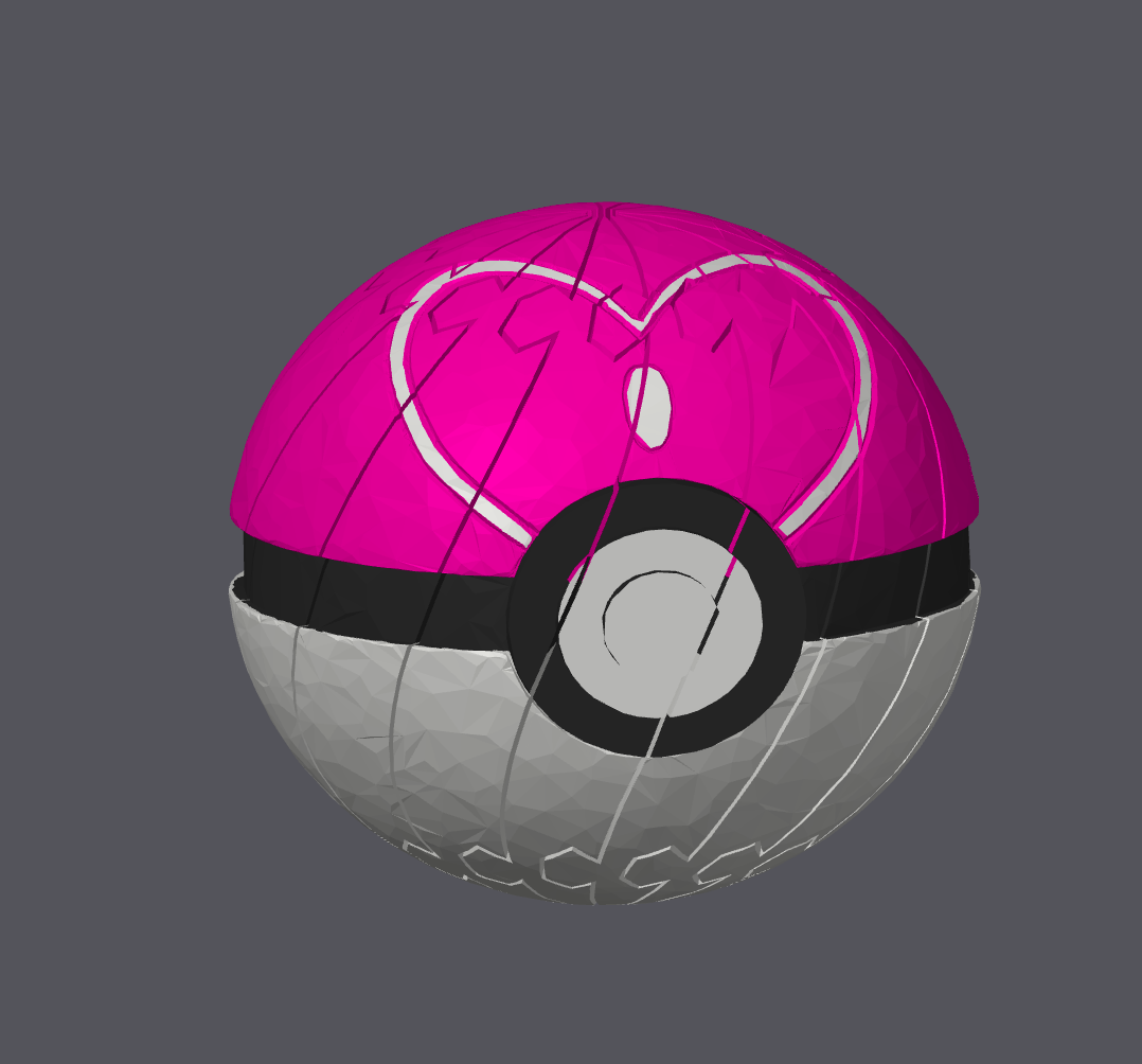 Love Ball Poké Ball twisty slime fidget toy, pink top with white heart, black band, gray bottom.