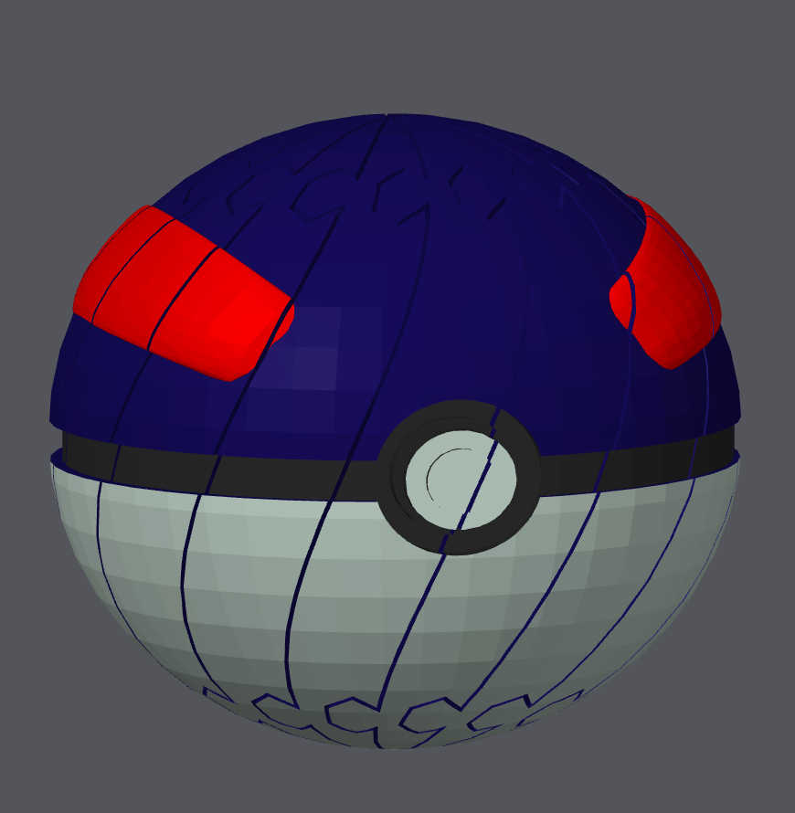Great Ball Pokéball twisty slime fidget; Bryans3dPrints, blue top, white bottom, black belt, red accents