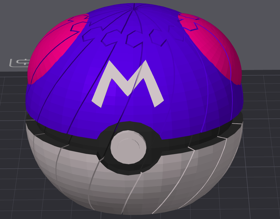 Master Ball Pokéball Twisty Slime Fidget by Bryans3dPrints; blue and pink Master Ball with white M logo.