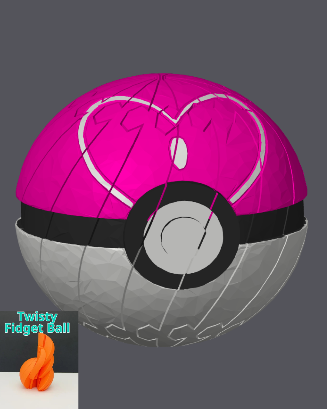 Pokemon Pokéball slime fidget by Bryans3dPrints, pink top with black band and gray bottom, 5-pack activity toy.
