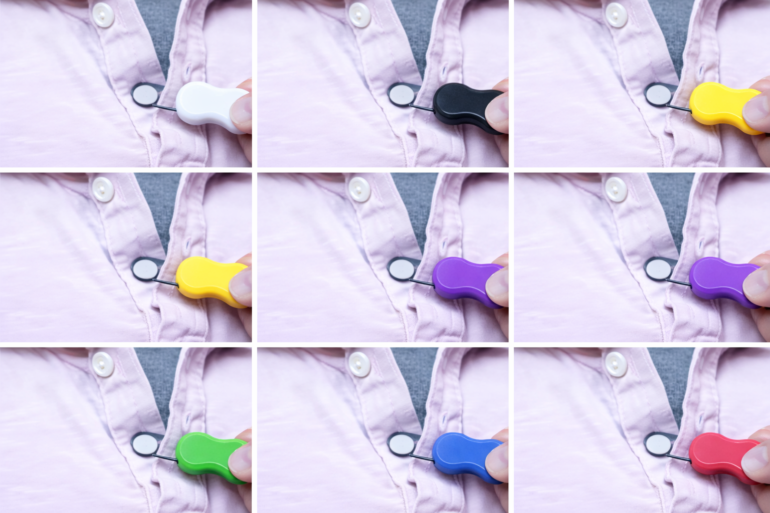 Assistive Button Hook Tool, 12-piece color assortment for one-handed shirt buttoning