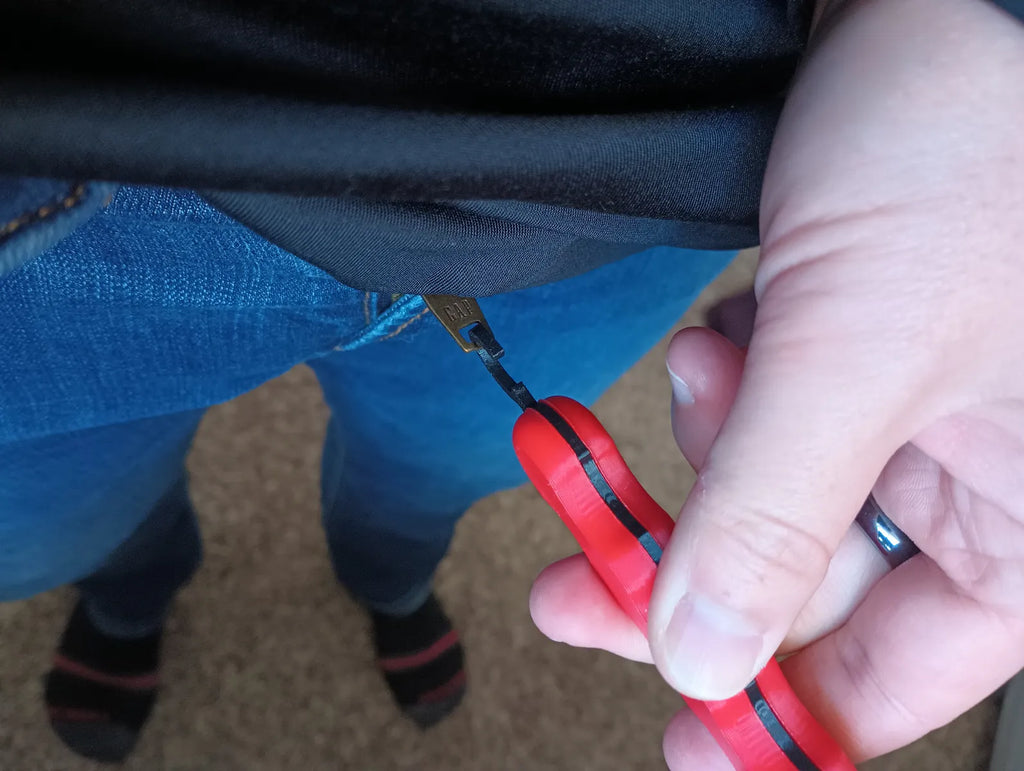 Assistive Button Hook Tool, red plastic one-handed dressing aid by Bryans3dPrints