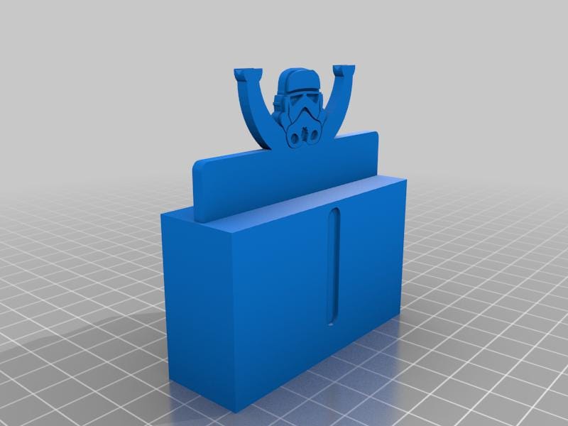 Storm Trooper toothpick dispenser by Bryans3dPrints, blue 3D-printed holder with vertical slot