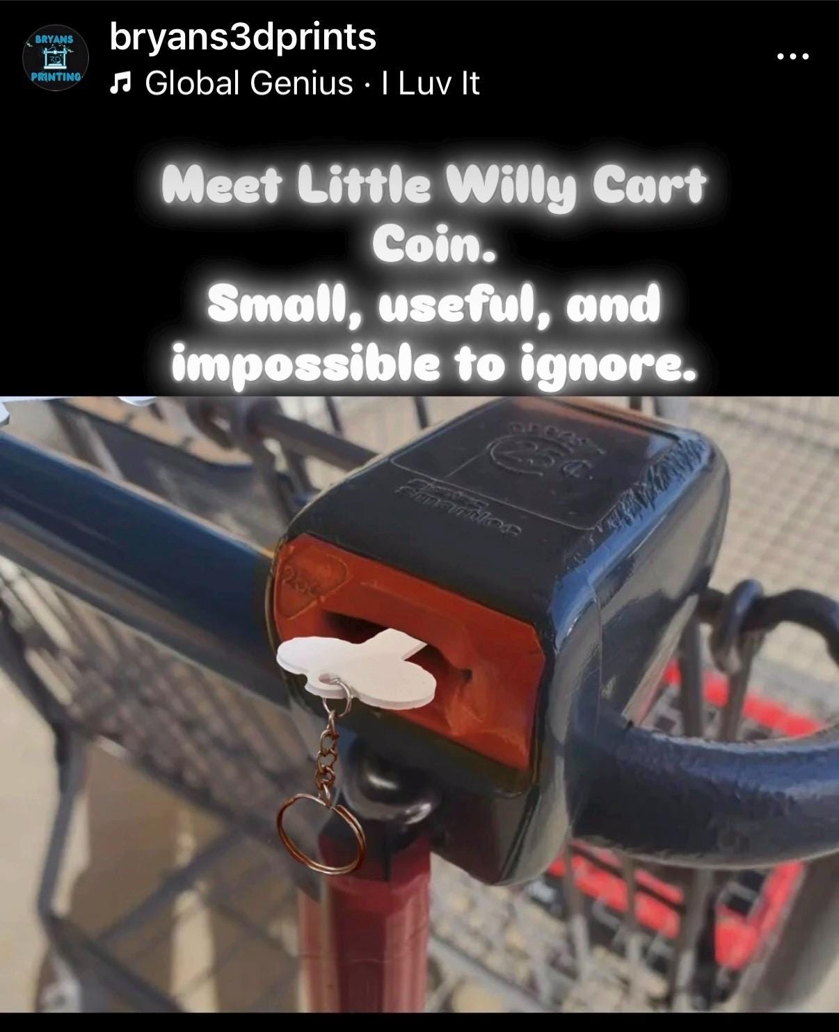 3 Pack 3d printed Little Willy Cart Coin Keychain
