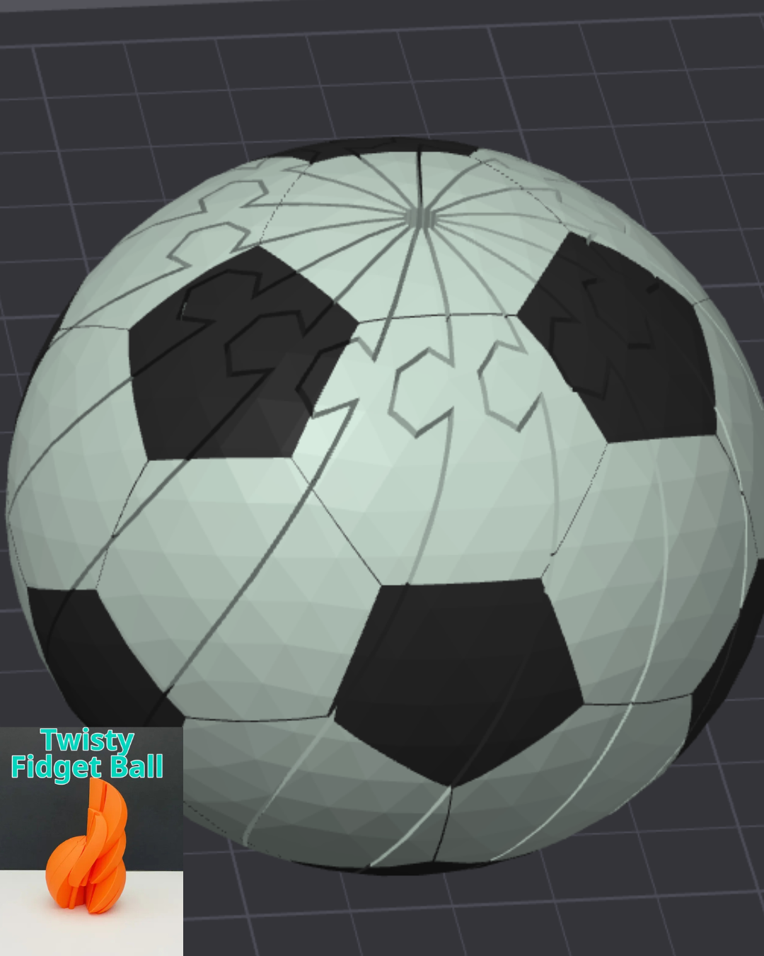 Soccer Twisty Slime Fidget toy; gray and black polygon soccer ball with orange twisty fidget inset (2 items)